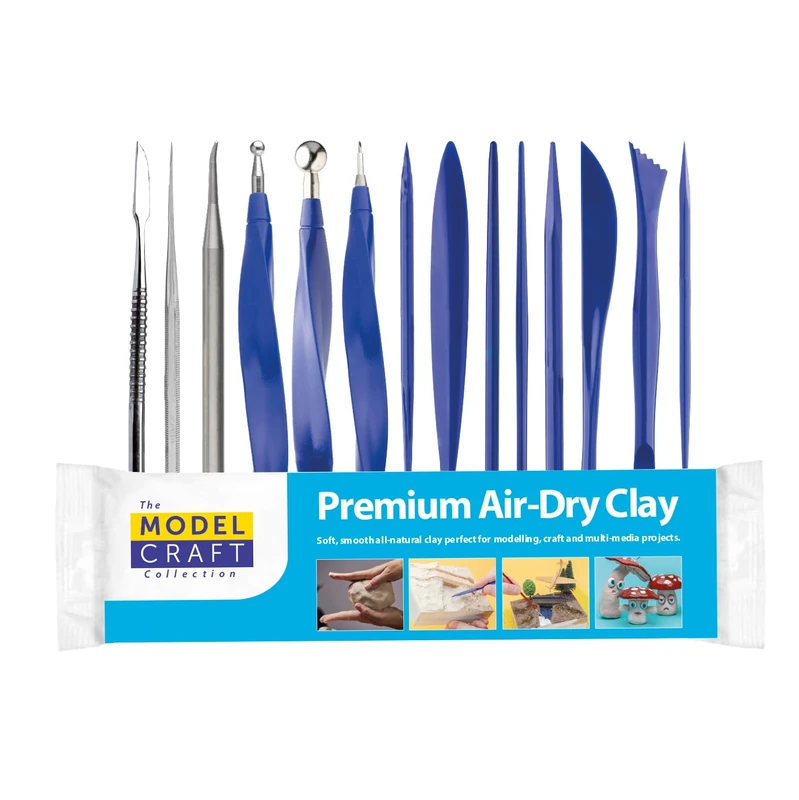 Modelcraft 15pc Sculpting Tool and Clay Modelling Set, 14 Tools with 26 Profiles, Includes 300g Air-Dry Clay, for Dioramas and Miniatures - Image 1