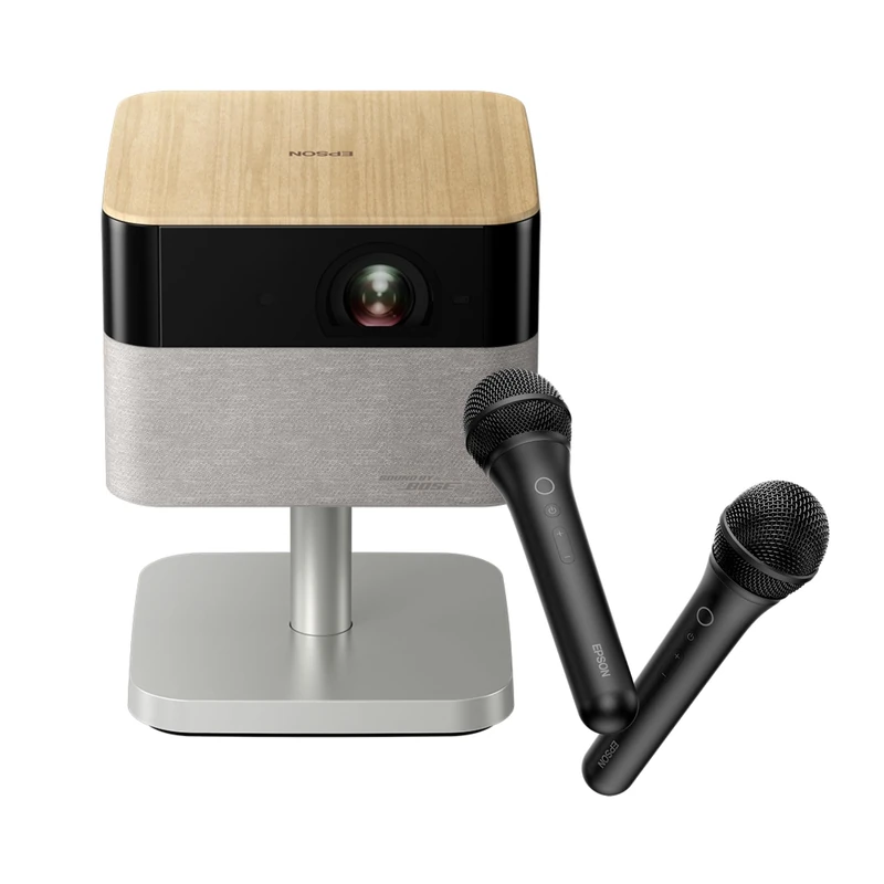 Epson Lifestudio Flex Plus EF-72 Oak & Wireless Karaoke Microphone Pair ELPKM01 Bundle