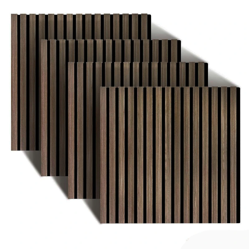 Relaxdays acoustic wall panels, set of 4, 60 x 60 cm, sound-absorbing & decorative, oak veneer, dark brown