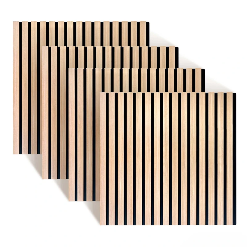 Relaxdays acoustic panels, set of 4, 60 x 60 cm, sound absorption & wall covering, oak veneer, light brown