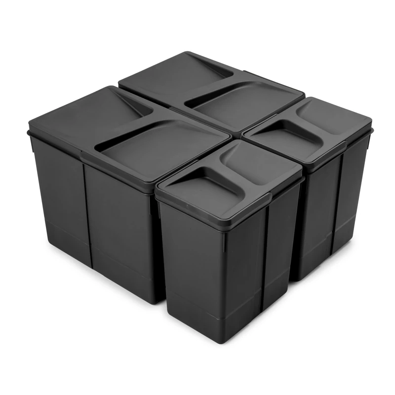 Emuca - Containers for kitchen drawers, waste sorting cut-out base, H 266 mm (10,4 inch), 2 x 15 L + 2 x 7 L, Black Plastic