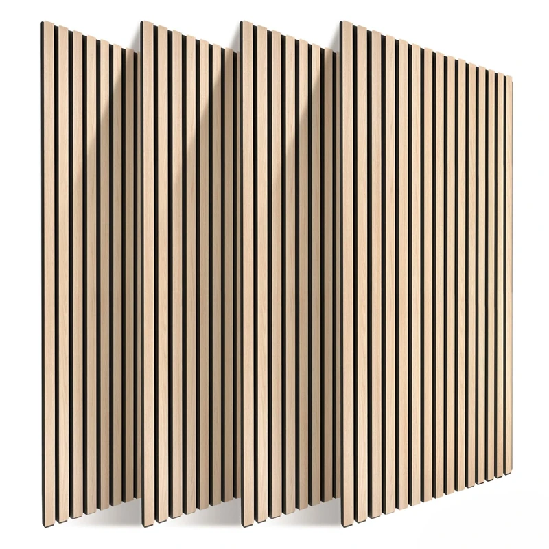 Relaxdays acoustic panels, set of 4, 120 x 60 cm, acoustic wall panels, oak veneer, light brown
