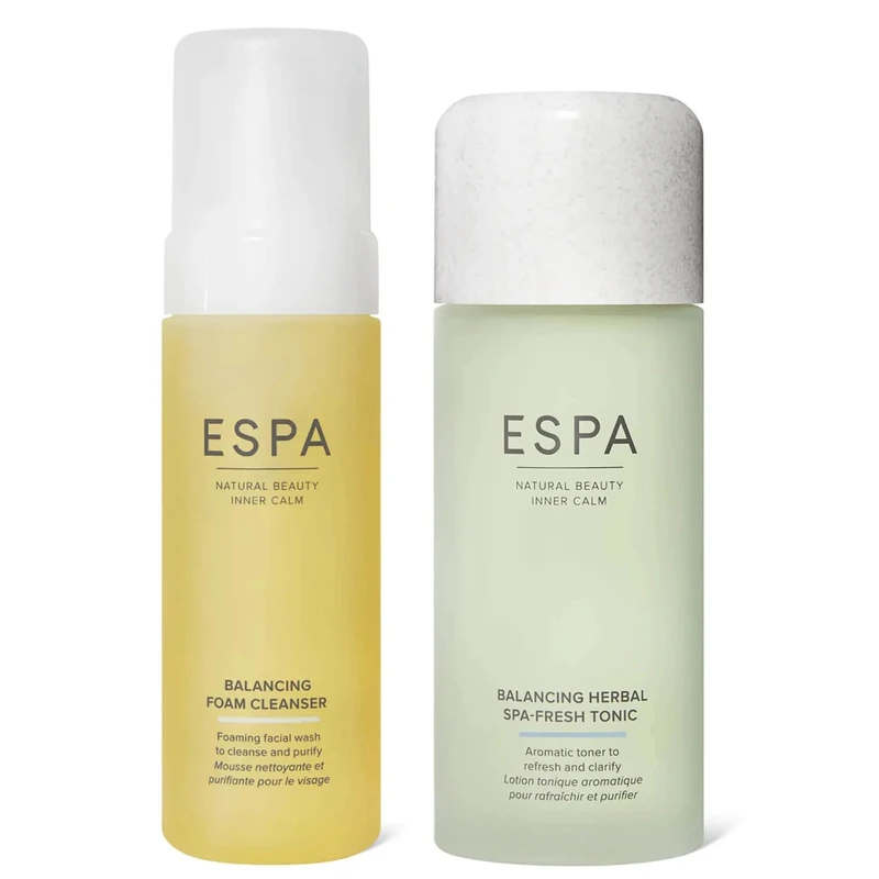 ESPA Balancing Cleanse and Tone Duo | Foaming Cleanser & Herbal Spafresh Tonic | Clarifying, Brightening Skincare Set for Fresh, Balanced & Nourish Skin