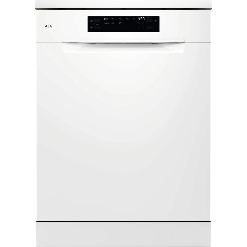 AEG 5000 Series Freestanding Dishwasher GF5200D1SNW, 13 Place Settings, AirDry Technology, TimeSelect Display, Height-Adjustable Upper Basket, Quick 30 Minutes, 850x598x622 mm, Energy Class E, White