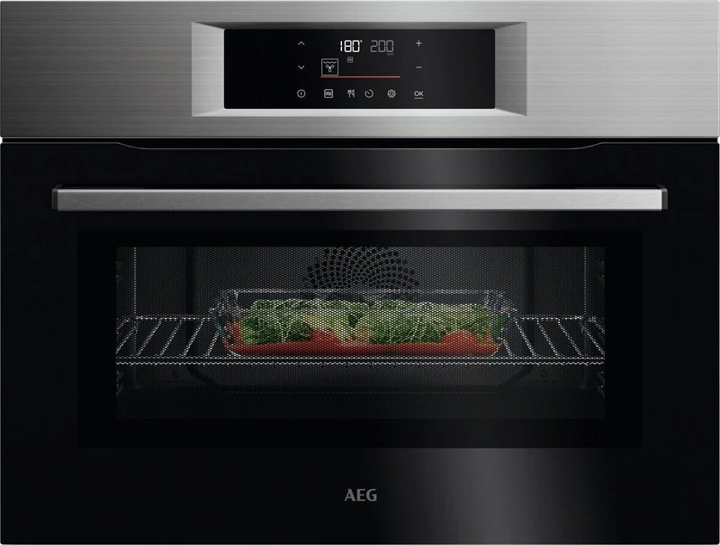 AEG 7000 Series Integrated Built-In Combi Microwave Oven, 44 L Capacity, OK6NK40PM, AirFry, 1000 W Microwave, True Fan Cooking and Grill 30–230°C, Stainless Steel