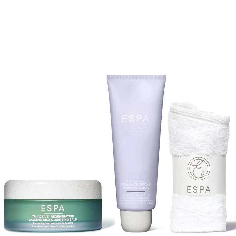 ESPA Age Defying Double Cleanse Set | Tri‑Active Cica Cleansing Balm & Detox Purify Cleanser Duo | Redness‑Reducing, Purifying & Youthful‑Looking Skin Care Ritual