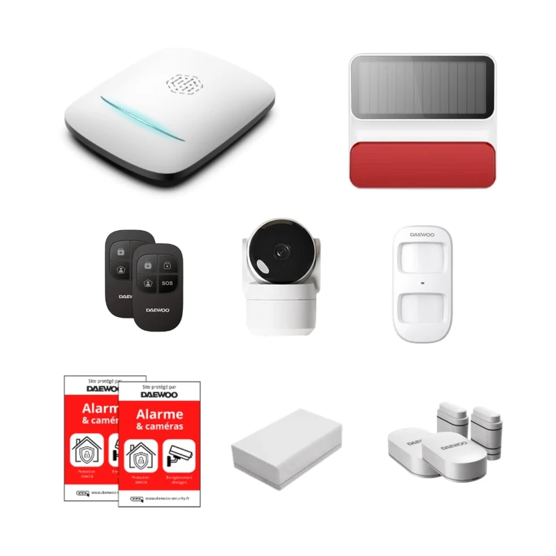 Daewoo Security - Home alarm kit with Wi-Fi & GSM – wireless security system with HD camera, solar outdoor siren, Zigbee detectors and animal friendly – without subscription