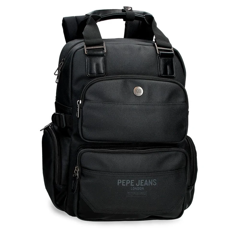 Pepe Jeans Berwick Adaptable Double Compartment Backpack Black 28x40x16 cm PU and Polyester 17.92L by Joumma Bags