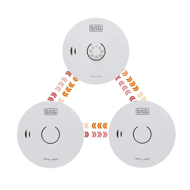 BLACK+DECKER CONNECTED 2 Smoke Alarms And 1 Heat Alarm Scotland Bundle. Wireless Interlinked, 10 Year Lithium Battery for Home. Easy Install Optical Smoke Detector And Heat Detector. BS Compliant