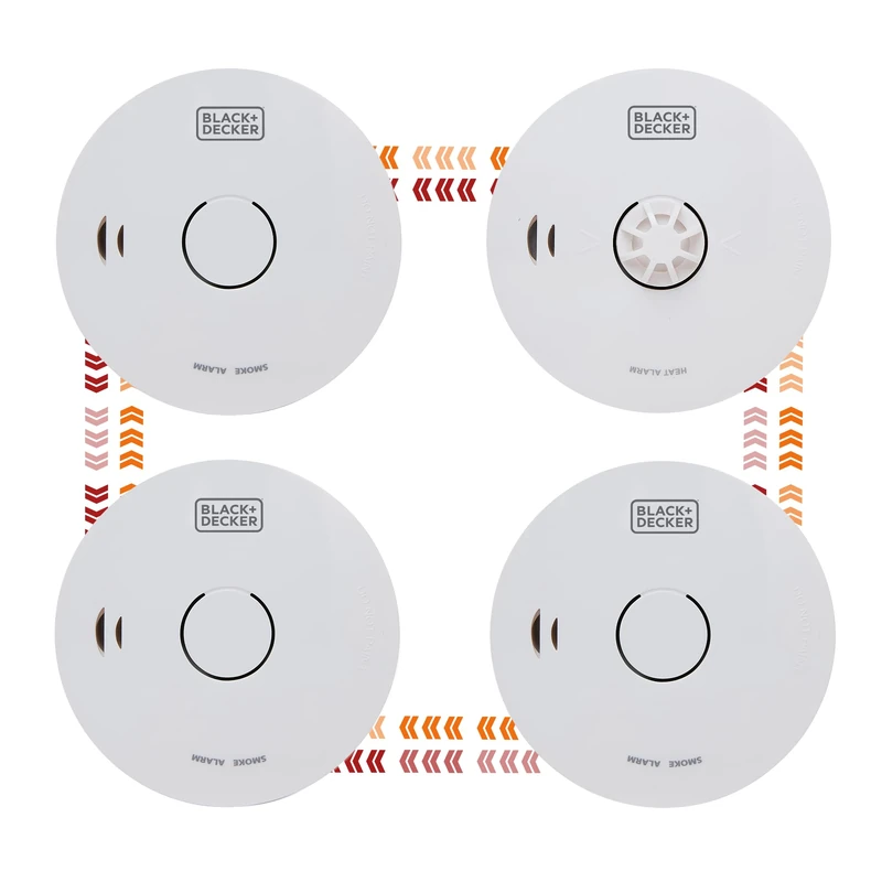 BLACK+DECKER CONNECTED 3 Smoke Alarms And 1 Heat Alarm Scotland Bundle. Wireless Interlinked, 10 Year Lithium Battery for Home. Easy Install Optical Smoke Detector And Heat Detector. BS Compliant