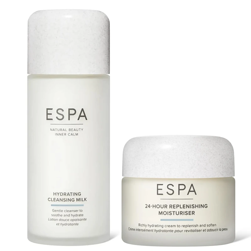 ESPA Hydrate & Replenish Duo | Hydrating Cleansig MIlk & 24-Hour Replenishing Moisturiser | Moisture-Boosting, Radiance-Enhancing Daily Skincare Set