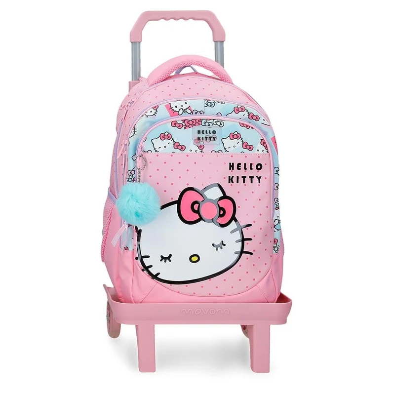 Sanrio Hello Kitty Bows Double Compartment School Backpack with Carriage 15.6" Inches Pink 28x42x14 cm PVC - Image 1