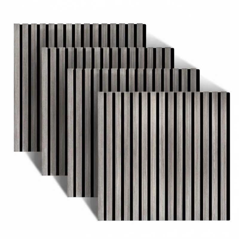 Relaxdays acoustic panels, set of 4, 60 x 60 cm, sound-dampening wall panels, oak veneer, dark grey