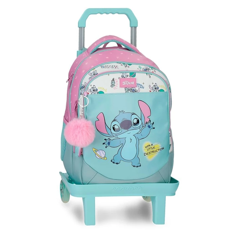 Disney Joumma Stitch Little Destruction Double Compartment School Backpack with Carriage 15.6" Inches Turquoise Green 28x42x14 cm PVC 16.46L - Image 1