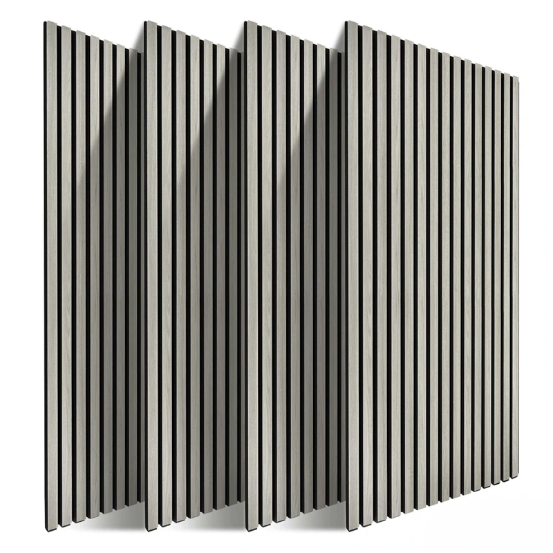 Relaxdays acoustic panels, set of 4, 120 x 60 cm, sound-absorbing wall cladding, oak veneer, light grey - Image 1