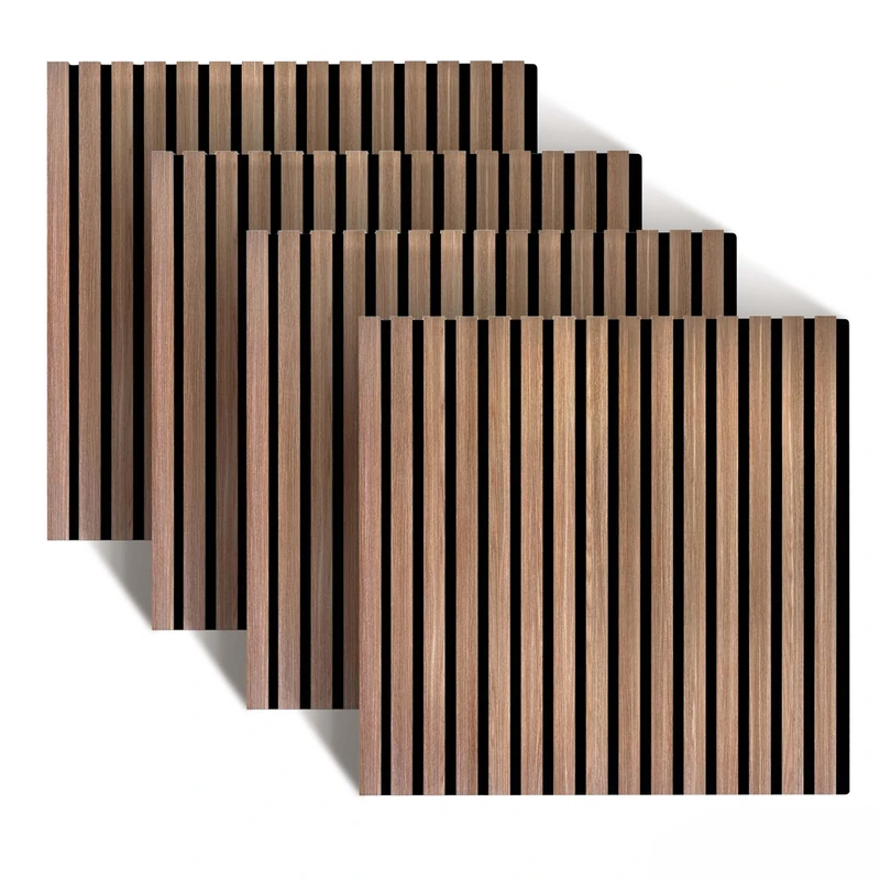 Relaxdays acoustic panels, set of 4, 60 x 60 cm, sound-absorbing wall panels, oak veneer, natural