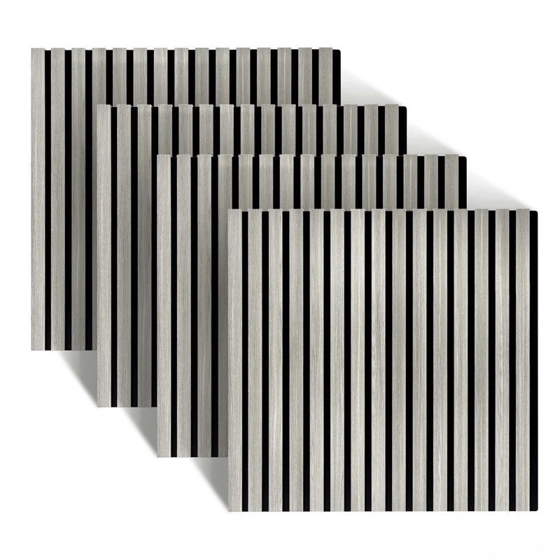 Relaxdays acoustic panels, set of 4, 60 x 60 cm, sound absorption & wall cladding, oak veneer, light grey
