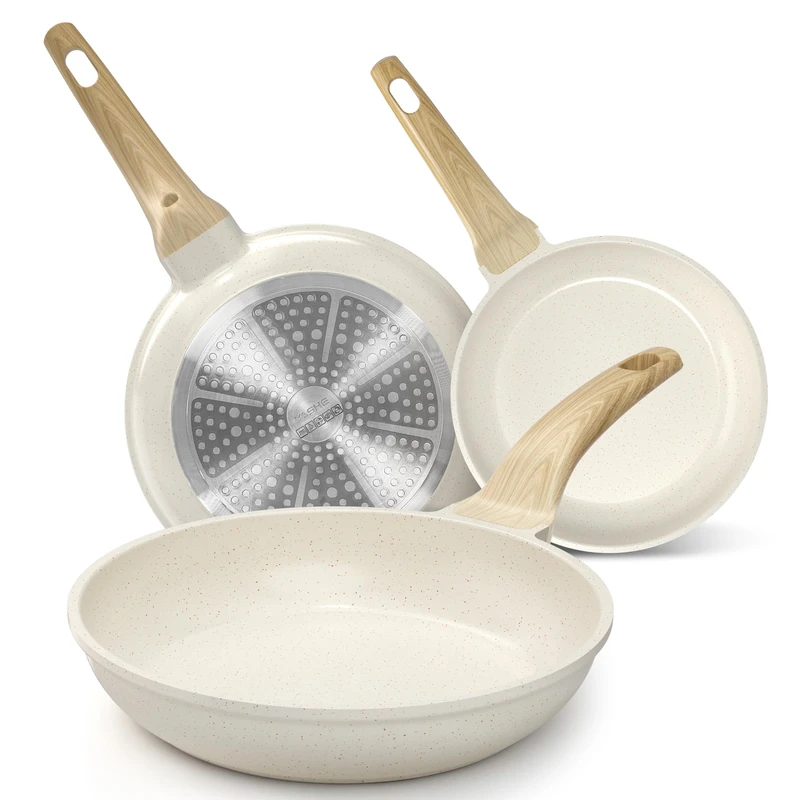 YASHE 3Pcs Granite Nonstick Frying Pan Set, Induction Ready, 20/24/28cm