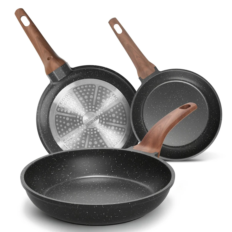 YASHE 3Pcs Granite Nonstick Frying Pan Set(20/24/28cm) Induction Ready - Image 1