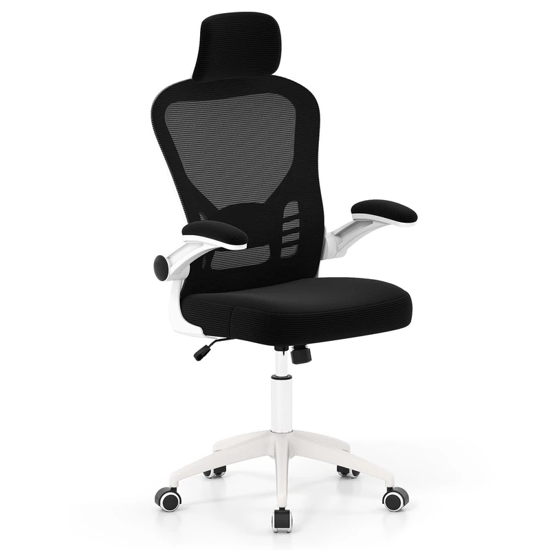CASART Ergonomic Office Chair, High Back Mesh Computer Chair with Adjustable Headrest, Armrests, Lumbar Support & Wheels, Swivel Desk Chair Task Chair for Home Office (Black+White)