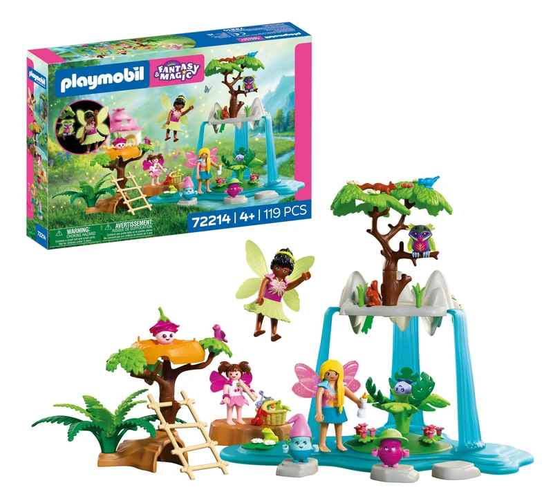 Playmobil | Fantasy & Magic | Magical Meeting Place | Waterfall playset with fairies, Joylings, baby Joylings and forest animals | For children aged 4 and up | 72214