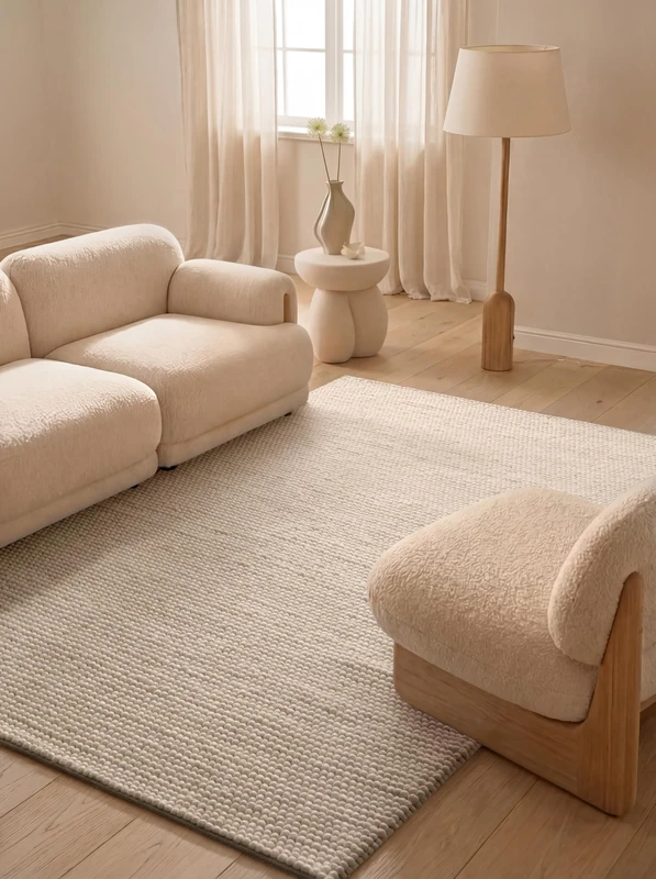 Ted Baker Diana Wool Rug - Natural Living Room Rug, 100% Wool, Hand-Woven & Timeless, Natural Fibre Rug, Skandi Look for Living Room, Bedroom, Dining Room - Natural White, 120 x 170 cm - Image 1