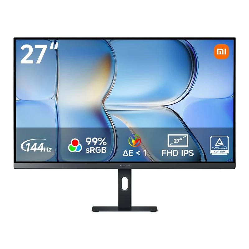 XIAOMI A27i 2026 27 Inch FHD Monitor, 144Hz, HDR10, IPS, 99% sRGB, △E < 1, Free Sync, TÜV Low Blue Light Certification (1920 x 1080/HDMI 2.0/DP 1.4)