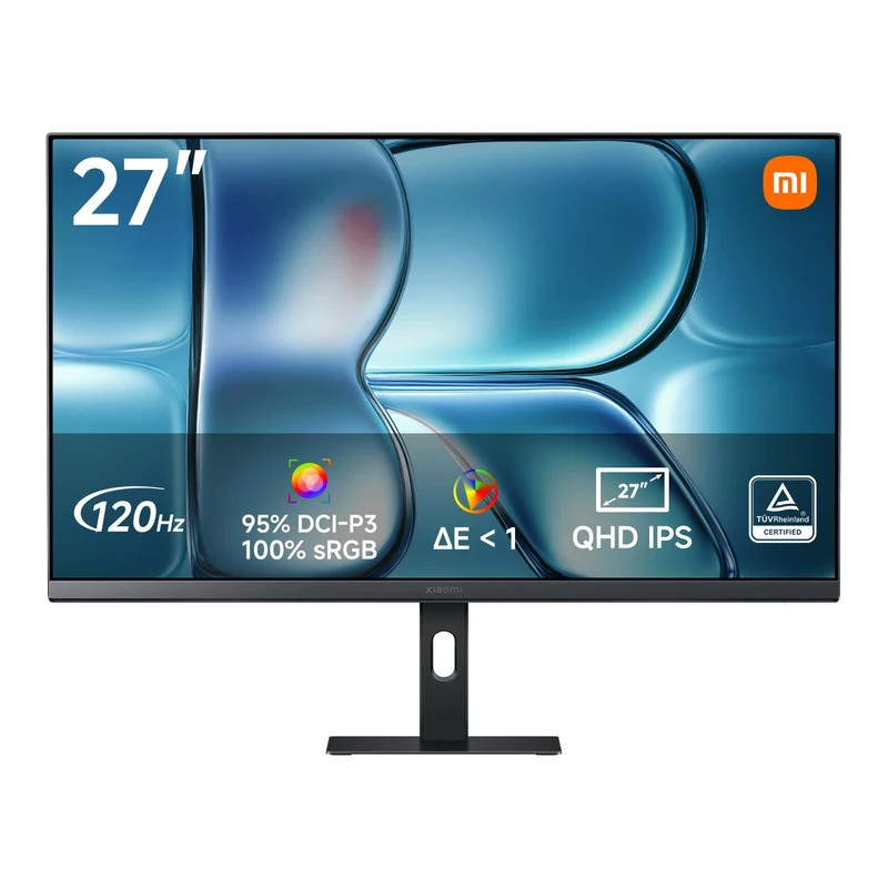 XIAOMI A27Qi 2026 27 Inch QHD 2K Monitor, 120Hz, HDR10, IPS, 100% sRGB, 95% DCI-P3, △E < 1, TÜV Hardware Low Blue Light Certification (2560 x 1440/HDMI 2.0/DP 1.4)