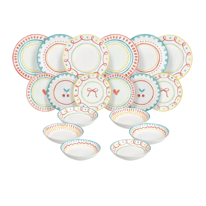 Tognana Cherry Pop 18-Piece Dinner Set for 6 People, Porcelain, Multi-Colour