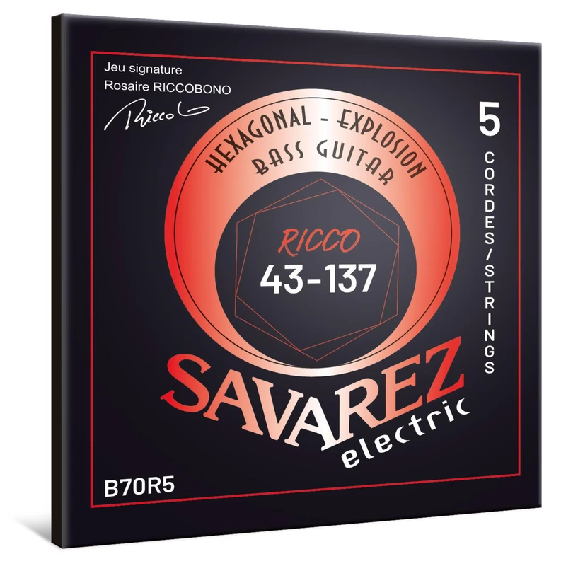 Savarez Hexagonal Explosion - Electric Bass Strings - Bass Guitar Strings - 5-String Set - Nickel-Plated Steel Winding - B70R5 Ricco - .043-.137