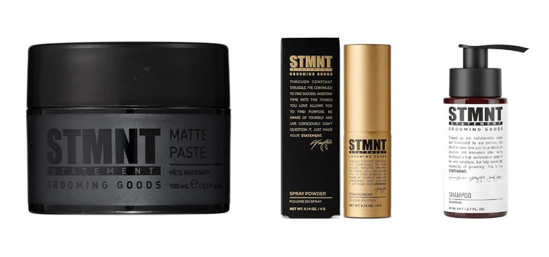 STMNT STATEMENT GROOMING GOODS – Matte Paste 100ml + Spray Powder 4g + Charcoal Shampoo 80ml – Matte Finish, Texture & Deep Cleansing