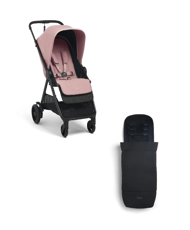 Mamas & Papas Libro Bundle, Lightweight Travel Stroller, Buggy, One Handed Fold, Compact Storage, Lie-Flat Seat, Newborn to 4 Years, Peony Pink + Footmuff