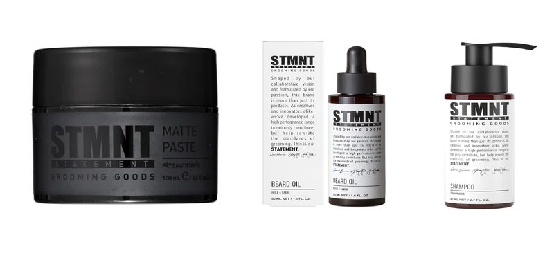 STMNT STATEMENT GROOMING GOODS – Charcoal Shampoo, Matte Paste & Beard Oil – Deep Clean, Strong Hold, Natural Oils, Vegan