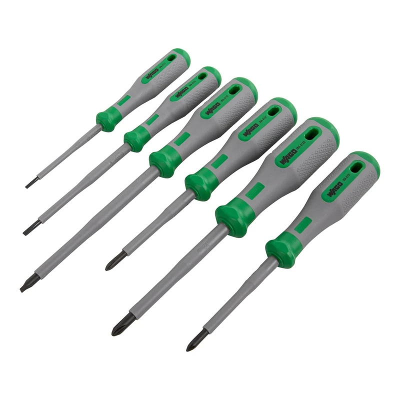 WAGO 206-2101 VDE Screwdriver Set 1000V Insulated Two Component Handle Set 6 Pieces Slotted Phillips (PH) Pozidriv (PZ)