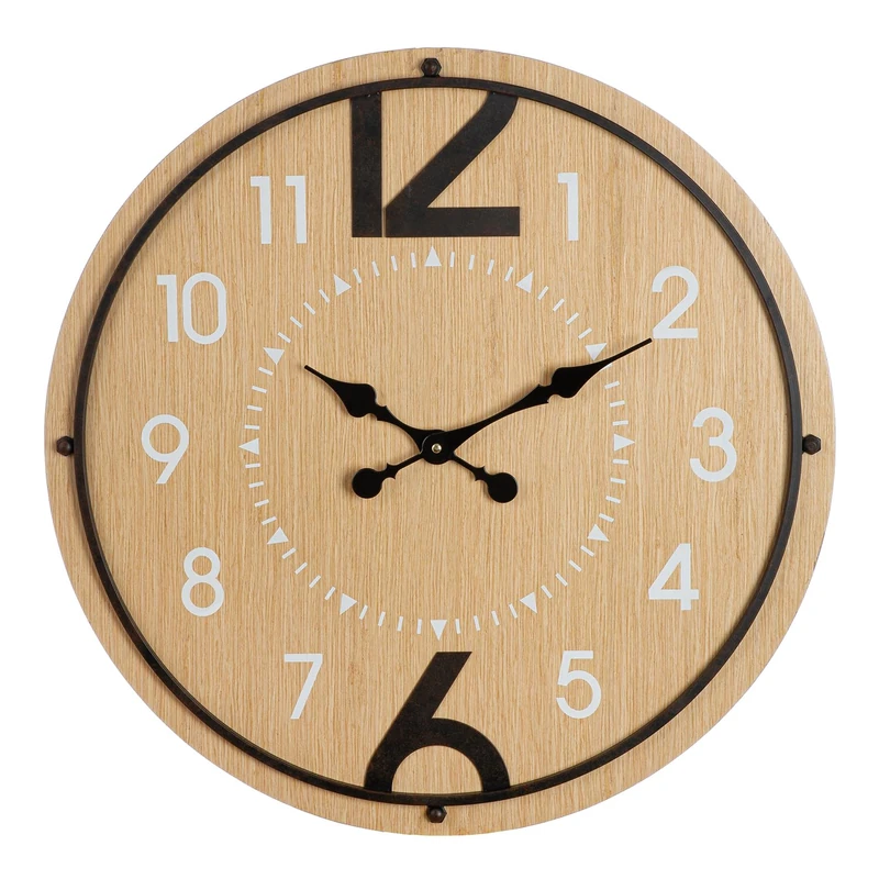 GILDE Jonestown Wall Clock Round Diameter 60 cm Brown Antique Finish Matt MDF Number Clock
