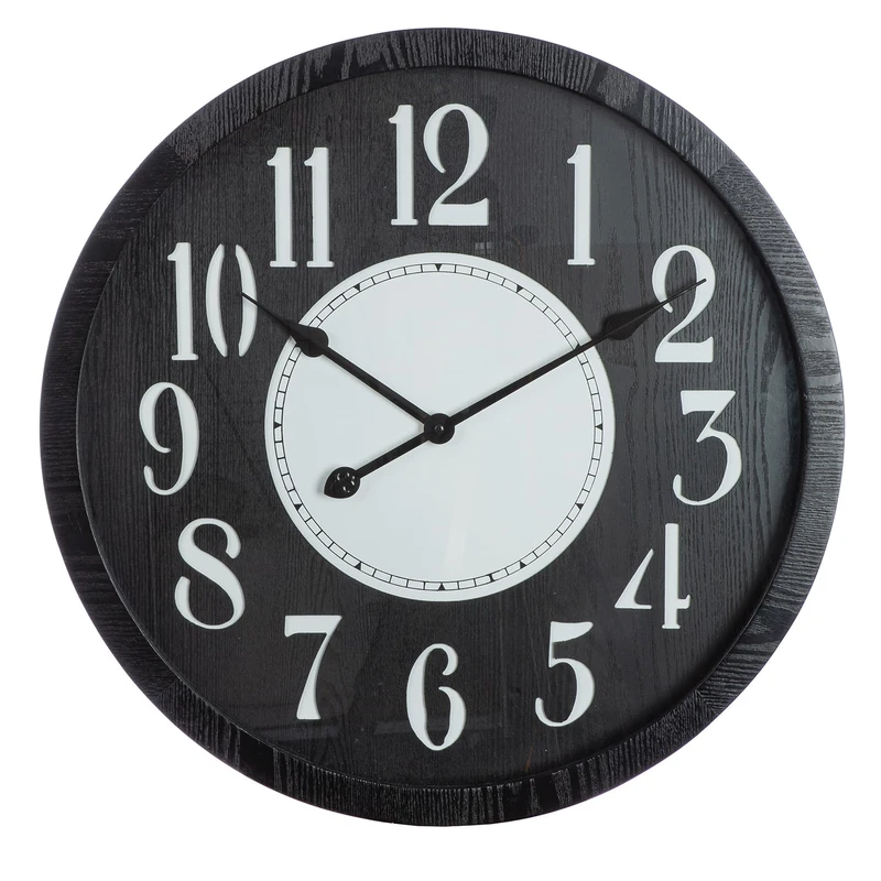 GILDE Chicago Wall Clock Round Diameter 60 cm Matt Black MDF Simple Number Clock