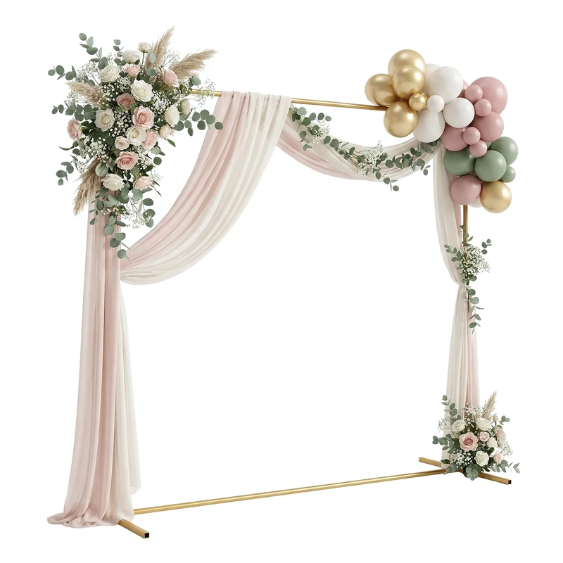 Relaxdays Balloon Arch, Metal, Wedding, Birthday, Engagement, HxW: 160x200 cm, Floral, Balloons, Gold