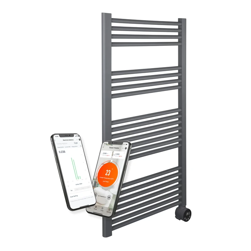 Masterplug Smart Electric Heated Towel Radiator/Rail with Remote for Bathrooms, Wi-Fi App Control, LED Display, Touch Control, Timer, Wall Mounted, SmartEnergy Thermaline, Grey, 1000W, TWL100G125 - Image 1