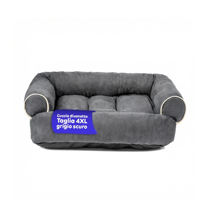 Wintem - 4XL Grey Soft Dog Sofa with Raised Edges, Anti-Stress Inner Bed for Dogs and Cats, Head and Neck Support, Daily Use, Elegant Design and Washable - Image 1