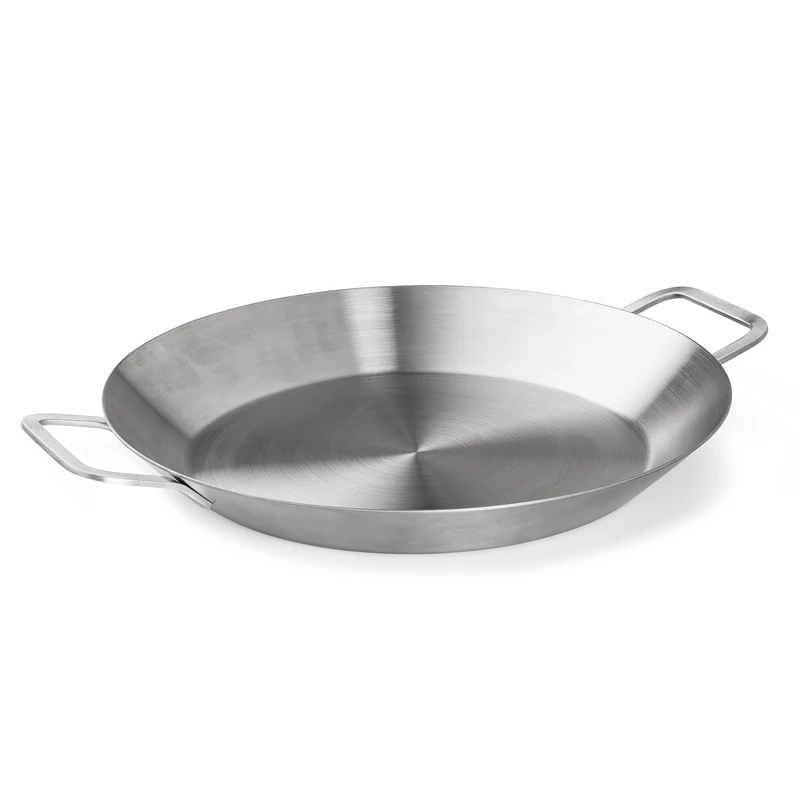 Castey - Malmö Stainless Steel Paella pan, M-V34, Silver, 34 cm, Stainless Steel, Trimetal Induction, PFAS Free, Suitable for All cookers.