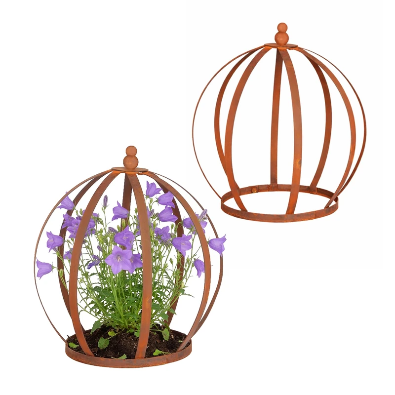 Relaxdays Perennial Support, 2-pack, Plant Crown for Perennials & Young Plants, HxD 35 x 30 cm, Corten Steel