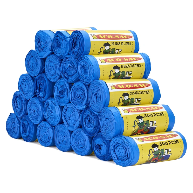 500 Bin Liners 30L - 25 Rolls of 20 Bags - 50 x 68 cm, Blue - Recycled Kitchen Bin Liners for Everyday Use - Image 1