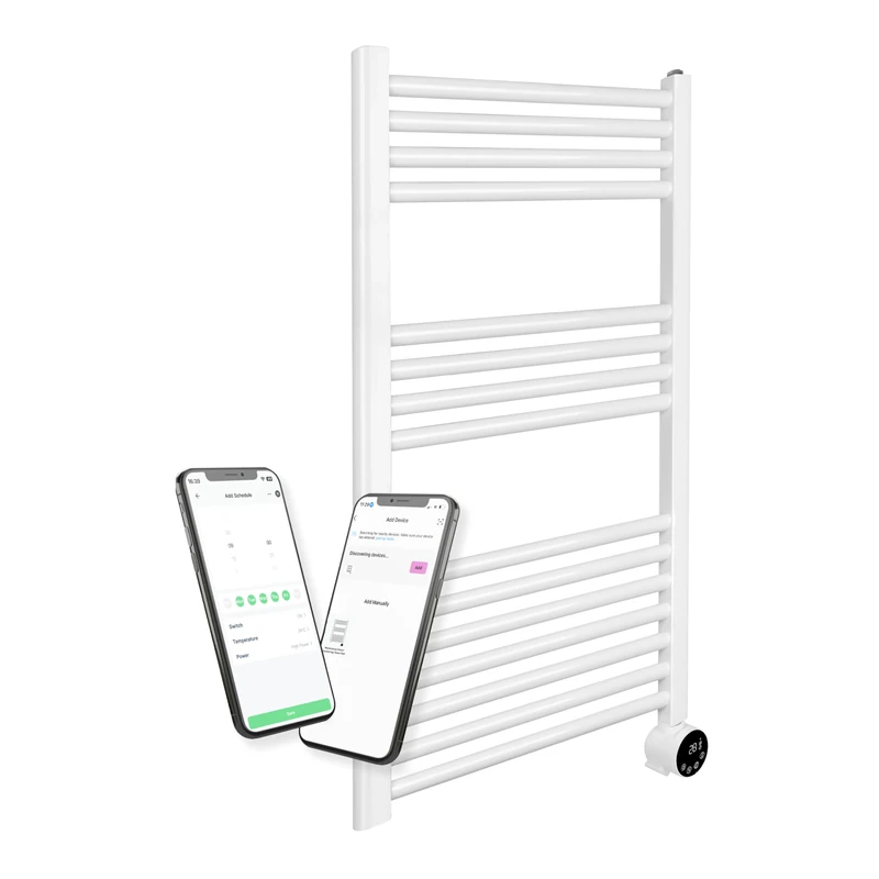 Masterplug Smart Electric Heated Towel Radiator/Rail with Remote for Bathrooms, Wi-Fi App Control, LED Display, Touch Control, Timer, Wall Mounted, SmartEnergy Thermaline, White, 500W, TWL50W80