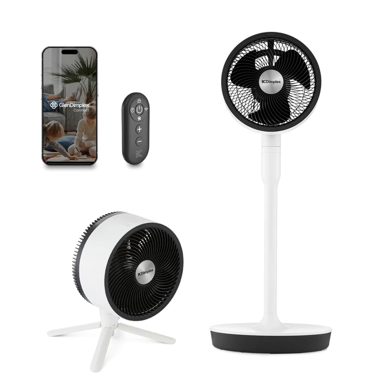 Dimplex DuoCool 2-in-1 Portable Cooling Fan - Corded Pedestal & Desk Fan, Quiet 36dB, WiFi Smart App/Voice Control, Indoor/Outdoor, 5 Speeds, White - Image 1