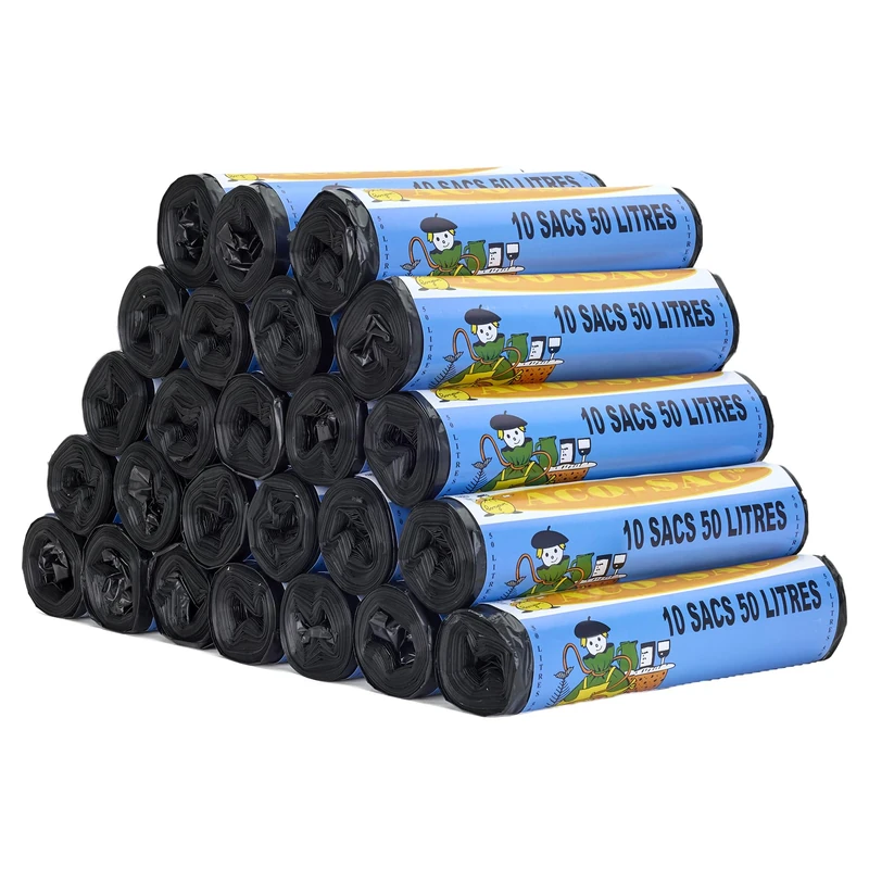 Pack of 250 Bin Liners, 50 L, Black, 68 x 75 cm – High Resistance, Waterproof, Recycled LDPE