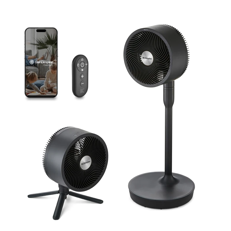 Dimplex DuoCool 2-in-1 Portable Cooling Fan - Cordless Pedestal & Desk Fan, 45H Battery Life, Rechargeable, Quiet 36dB, WiFi Smart App/Voice Control, Indoor/Outdoor, 5 Speeds, Graphite
