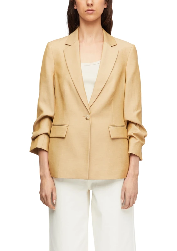 Comma Women's 2180703 Linen Blazer 3/4 Sleeve (Pack of 1), Brown, 14
