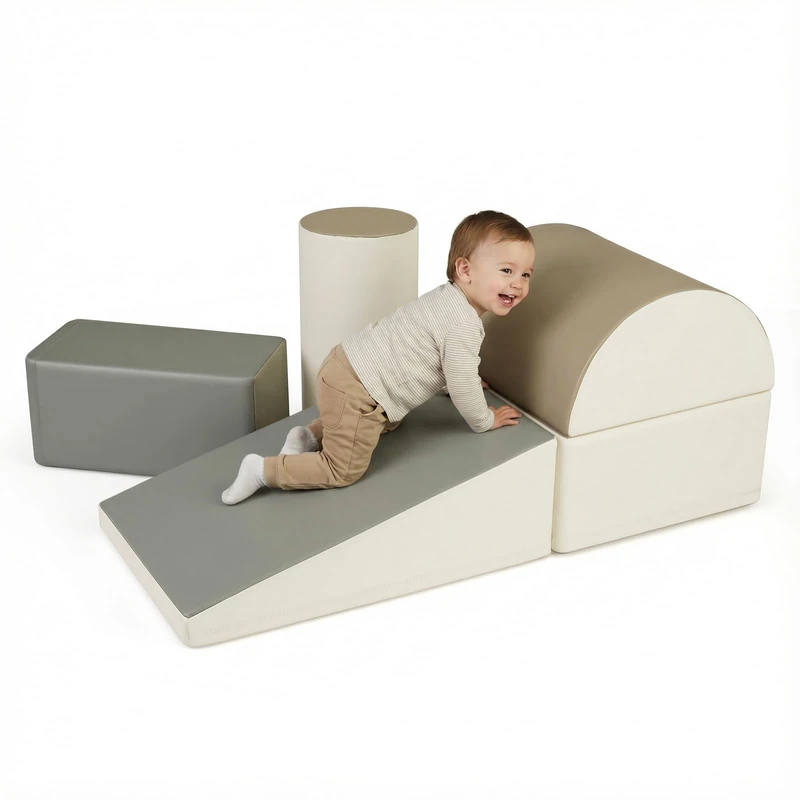 GYMAX Kids Climb and Crawl Play Equipment, 5-Piece Baby Soft Foam Blocks, Toddlers Lightweight Activity Play Set for Climbing Crawling (Grey)