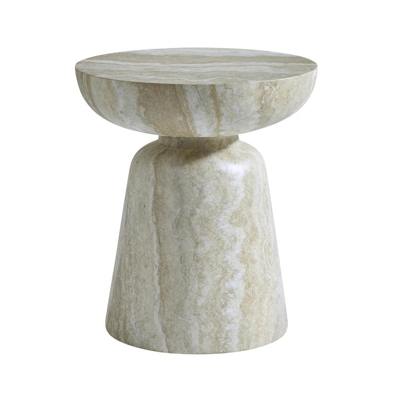 Round Accent Side Table with Bowl Top, Fibreglass with Sticker Finish, Modern Pedestal End Table for Living Room (Beige)