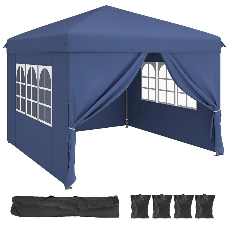YITAHOME Pop Up Gazebo with Sides,3x3M Waterproof Folding Garden Canopy All Seasons Camping Gazebo Anti-UV with Adjustable Height Stakes Rope Carry & Weight Bags for Party Event Blue